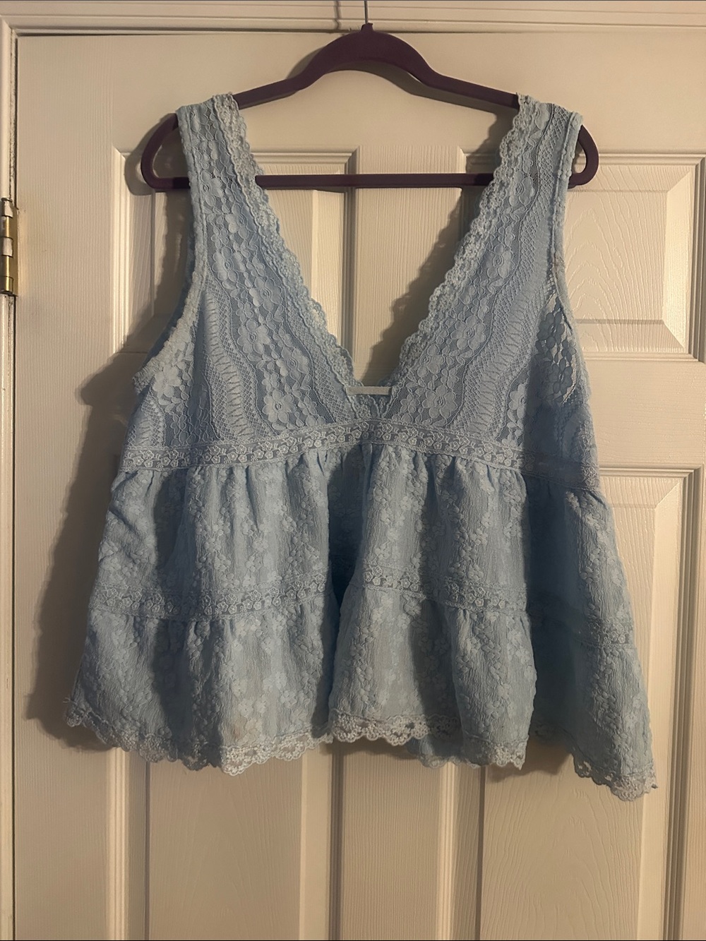 POL Light Blue Lace V-Neck Tiered Camisole